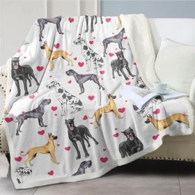 Great Dane Dog Blanket Red Heart Puppy Print Sherpa Fleece Throw Blanket Funny Kawaii Dog Portrait Plush Blankets Love Pets Gift for Women Kids