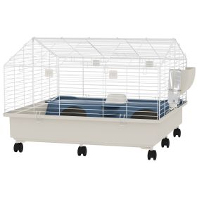 Rolling Small Animal Cage with Water Bottle, Hay Feeder, Food Dish for Rabbits, Hedgehogs, Guinea Pigs, 35" x 35" x 25"
