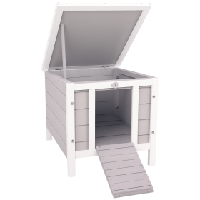 Rabbit Pen, Outdoor Wooden Rabbit Hutch Bunny Guinea Pig Cage with Waterproof Roof Gray