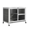 2-Story Bunny Hutch Indoor, Wooden Guinea Pig Cage with Tray, Casters, Lockable Doors, Ramp Gray