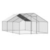 Metal Chicken Coop, 9.8x19.6x6.5 ft Large Walk-in Chicken Runs with Cover, Spire Roof Hen House Enclosure with Security Lock