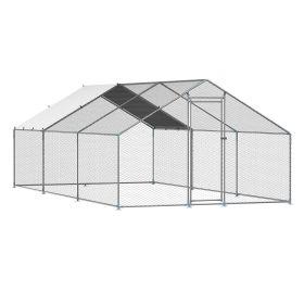 Metal Chicken Coop, 9.8x19.6x6.5 ft Large Walk-in Chicken Runs with Cover, Spire Roof Hen House Enclosure with Security Lock