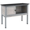 Elevated Rabbit Hutch, Wooden Bunny Cage with Hinged Asphalt Roof and Removable Tray, for Indoor/Outdoor, Gray