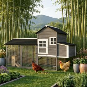 84" Wooden Chicken Coop Hen House with Run Nesting Box Outdoor Poultry Cage for 2-3 Chickens Removable Tray