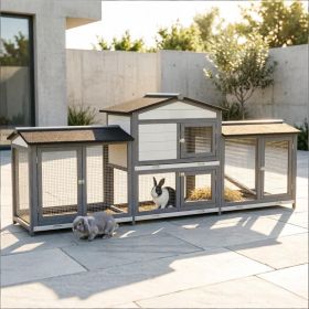 90.5 Inch Wooden Rabbit Hutch Light Gray Bunny Cage Playpen Pet House with Double Side Run Guinea Pig Chicken Duck Enclosure with No Leak Tray And Ram