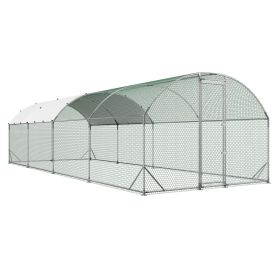 Large Metal Chicken Coop, 9 x 25 x 6.6 ft, Walk-in Chicken Run House with Waterproof Cover & Sturdy Frame