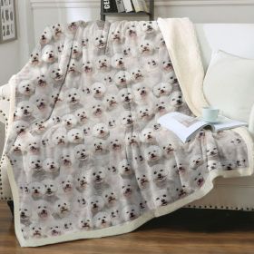 1 pc Bichon Frise Dog Print Throw Blanket, Cute White Bichon Frise Face Pattern Sherpa Blanket