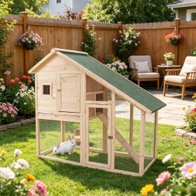 2-Tier Wooden Rabbit Hutch Bunny Cage 55" L - Outdoor Indoor Shelter with Run for Bunnies