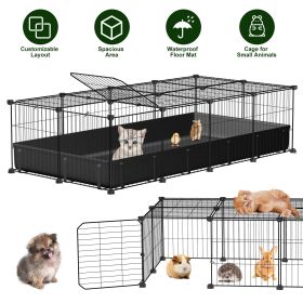 47x24x12" Guinea Pig Cage Small Animal Playpen DIY Metal Pet Enclosure with 20 Panels Waterproof Floor Mat for Hedgehogs Chickens Ducklings Rabbits Ha