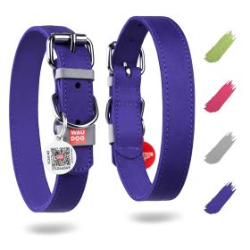 Purple Long Lasting Leather Dog Collar for Large Dogs Medium Small Dogs 15-20 inch Neck x 1 inch Wide Adjustable Classic Collars with Durable Buc