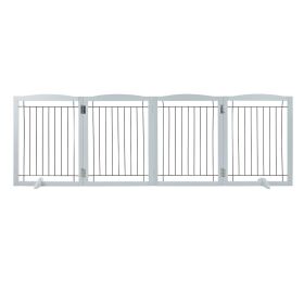 Free Standing Dog Gate, 32" H x 96.5" W Freestanding Pet Gate, 4 Panels Foldable Dog Gate for Wide and Narrow Passageways