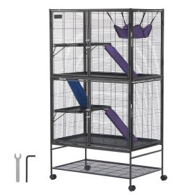 64.6" Rolling Metal Ferret Cage, Large 4-Tier Cage, Small Animal Cage with Ramps & Tray, Easy to Set up for Pet Rats, Hamster, Guinea Pig, Chinchilla