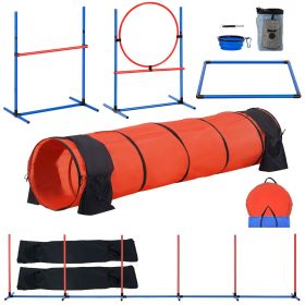 Dog Agility Training Equipment, 5 PCS Set Upgrade with Adjustable High Hurdles,6 Weave Poles,Extended Tunnel,Jump Ring,Pause Box,Whistle,Foldable