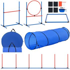 Dog Agility Training Equipment, 5 PCS Set with Adjustable High Hurdles,6 Weave Poles, Tunnel, Jump Ring, Pause Box, Whistle, Foldable Bowl