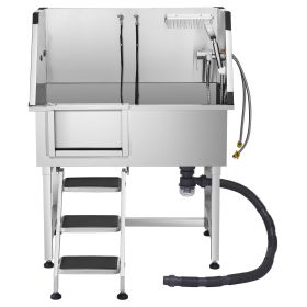 38 Inch Stainless Steel Dog Washing Station, Pet Grooming Tub with Hot & Cold Faucet, Showerhead, Home Wash Sink, Fits Small and Medium Cats and Dogs