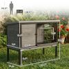 Elevated Rabbit Hutch Outdoor, Wooden Rabbit Cage Bunny House with Pull-out Tray and Openable Plastic Roof
