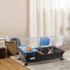 35L Bunny Hutch Rolling Small Animal Cage Guinea Pig Home with Food Dish Water Bottle Hay Feeder Ramp Black