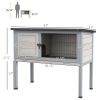 Elevated Rabbit Hutch, Wooden Bunny Cage with Hinged Asphalt Roof and Removable Tray, for Indoor/Outdoor, Gray