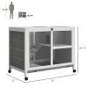 2-Story Bunny Hutch Indoor, Wooden Guinea Pig Cage with Tray, Casters, Lockable Doors, Ramp Gray