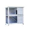 Rabbit Hutch Outdoor, 2-Story Rabbit Cage Indoor with Run, Bunny Cage with 2 Removable No-Leak Trays, Pet Cages with Non-Slip Ramp, Waterproof Roof