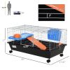 35L Bunny Hutch Rolling Small Animal Cage Guinea Pig Home with Food Dish Water Bottle Hay Feeder Ramp Black