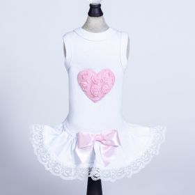 Puff Heart Lace Dog Dress (Color: PINK, size: XS)