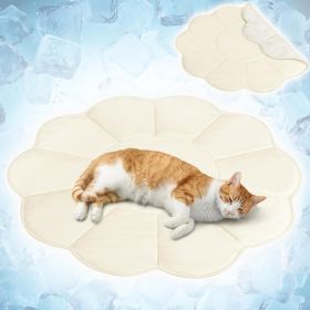 Dog Cooling Mat, Leaf Shape, Pet Pad with Cooling Nylon & Soft Fleece, Q-Max > 0.4 Reversible All Season Blanket for Dogs & Cats, Small 32x39 in (size: Beige   Small)
