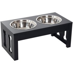 f23" Modern Decorative Raised Dog Bowls, Wooden Heavy Duty Pet Food and Water Bowl, Elevated Feeding Station, Black (Option: Black-655x365x165 mm)