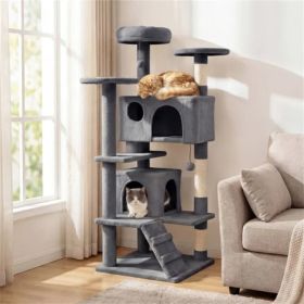 52" Tall Cat Tree Tower With Perches & Condos, Multi-Cat Playground With Scratching Posts (Light Gray) (Option: Defaulttitle)