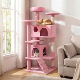 52" Tall Cat Tree Tower With Perches & Condos, Multi-Cat Playground With Scratching Posts (Pink) (Option: Defaulttitle)